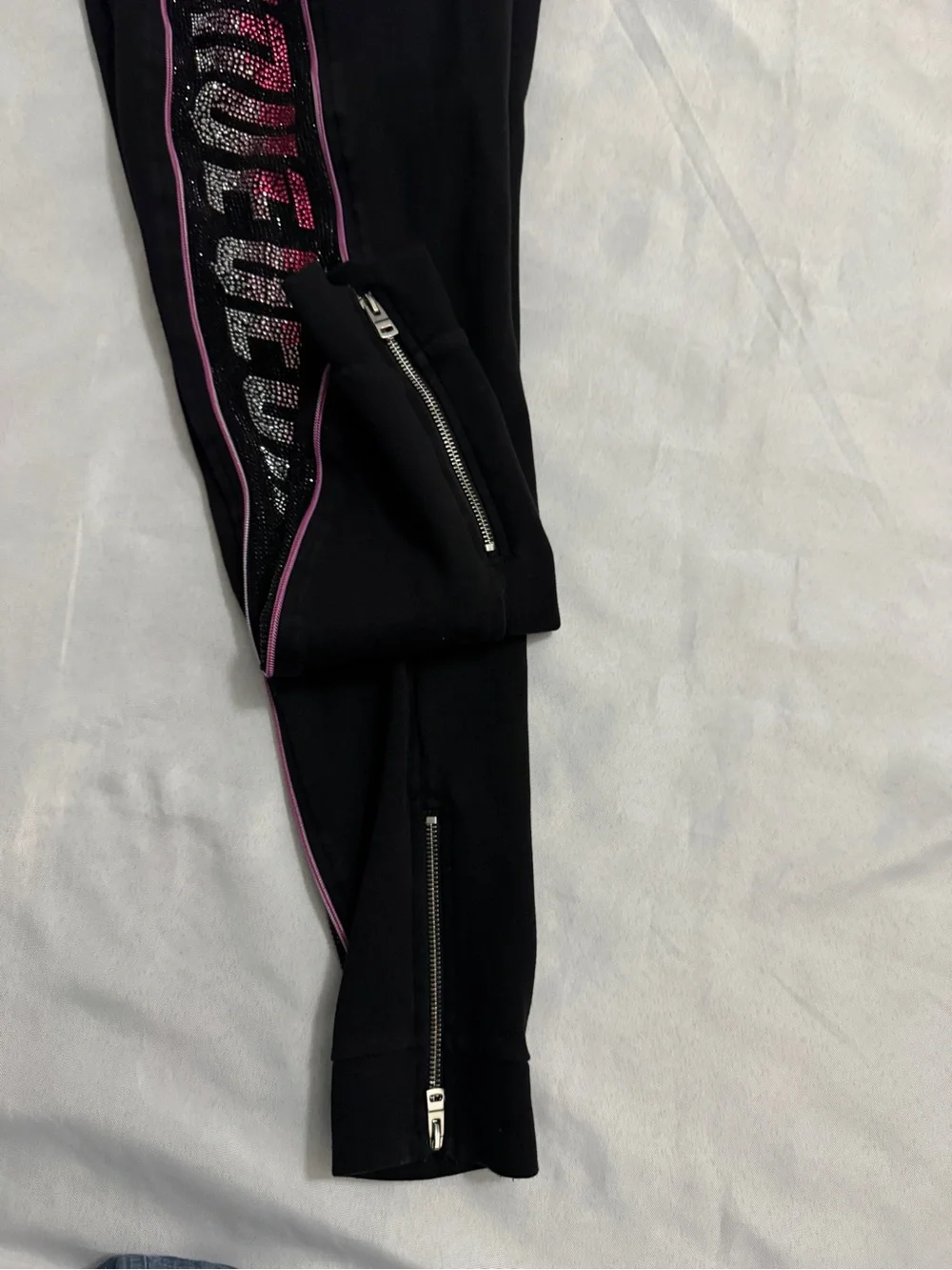 Avenue George V Paris Pink & Silver Rhinestone Jogger Sweatpants Bling Size L - Picture 5 of 14